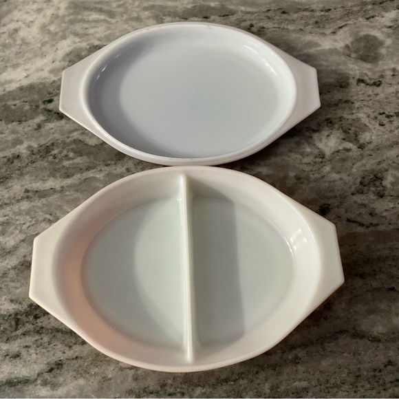 Vintage Old Orchard Pyrex divided casserole with lid 1 quart two tone brown - Picture 4 of 10